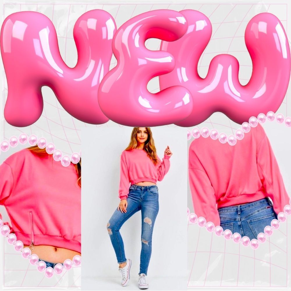 - Fuchsia Zipper Cropped Sweater